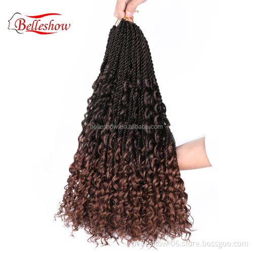 22" 20Strands/Pack Black Brown Ombre Braiding Hair Extensions Messy Senegalese Twist Crochet Hair With Curly Ends